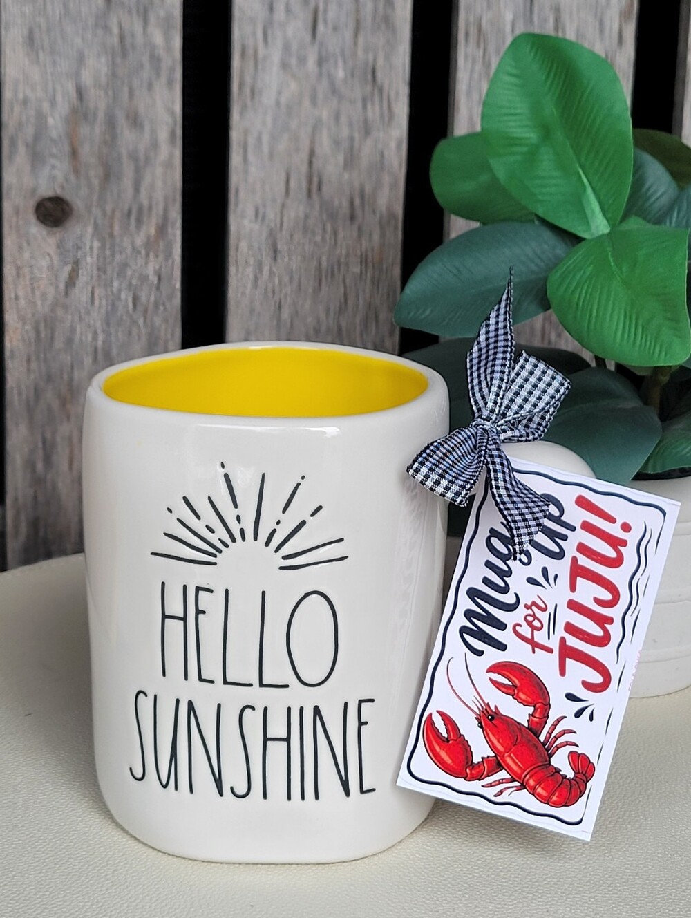 Rae Dunn Hello Sunshine Mug with Yellow Interior